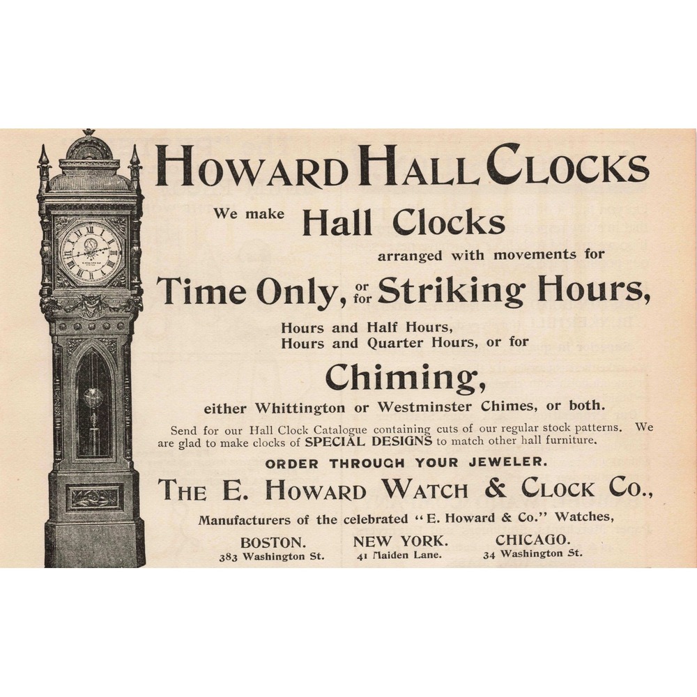 1892 Howard Hall Clocks Print‎ Advertisement - Grandfather Clock Restored